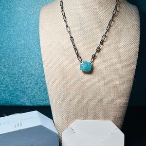 Classic Blue Ice Crystal on Hematite Pendant Necklace